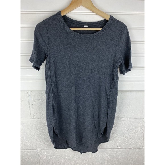 Lululemon Om Tee Charcoal Gray Short Sleeve Split Hem Size 6 - Picture 1 of 7